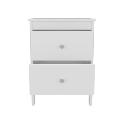 White 2-Drawer Modern Nightstand, Engineered Wood