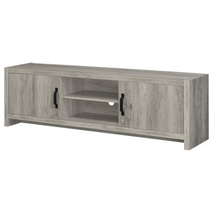 Grey Driftwood 71 Inch Modern Rustic TV Console with Adjustable Shelves