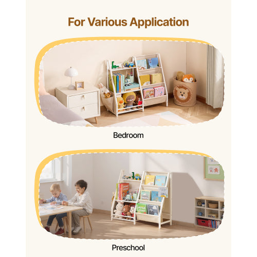 3-Tier Kids Multi-Functional Bookshelf Sling Bag Toy Storage Organizer Anti-Tip Design For Playroom Nursery