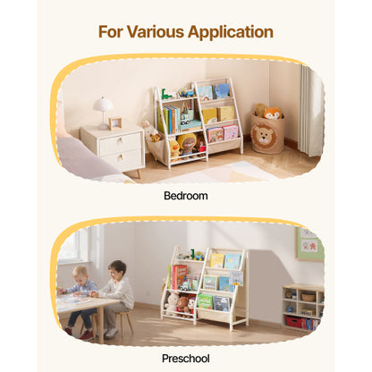 3-Tier Kids Multi-Functional Bookshelf Sling Bag Toy Storage Organizer Anti-Tip Design For Playroom Nursery