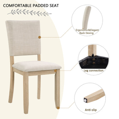 Dining Chairs Set of 4, Light Oak & Beige, Padded Seat, Solid Wood Frame