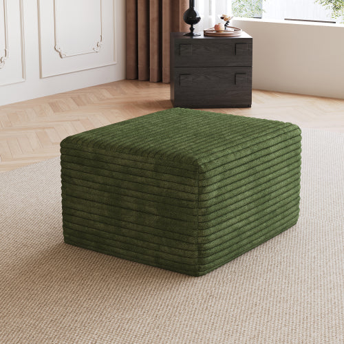 Green Plush Corduroy Sofa Ottoman with No Assembly Design