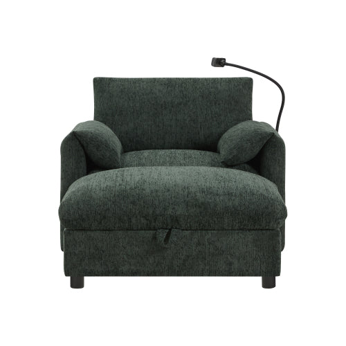 37 inch  Chenille Cloud-Style Single Armchair, Ottoman Storage, USB-C Charging, Phone Holder