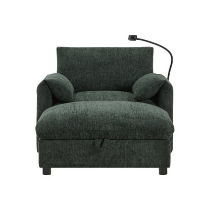 37 inch  Chenille Cloud-Style Single Armchair, Ottoman Storage, USB-C Charging, Phone Holder