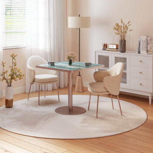 31.5 Inch Square Tulip Dining Table, Sintered Stone Marble Top Stainless Steel Base Indoor Outdoor Table