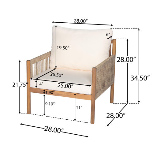 [Set of 2] Modern Outdoor Woven Lounge Chair with Solid Wood Frame and Comfortable Polyester Cushions, Perfect for Patio, Garden, or Balcony