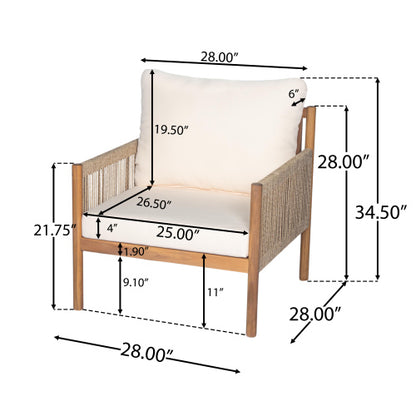[Set of 2] Modern Outdoor Woven Lounge Chair with Solid Wood Frame and Comfortable Polyester Cushions, Perfect for Patio, Garden, or Balcony