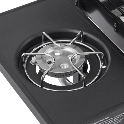 2 Burner BBQ Propane Gas Grill with Side Burner 24000 BTU Output Stainless Steel Barbecue Grill with Enameled Grates and Side Tables for Outdoor Cooking Kitchen and Patio Backyard