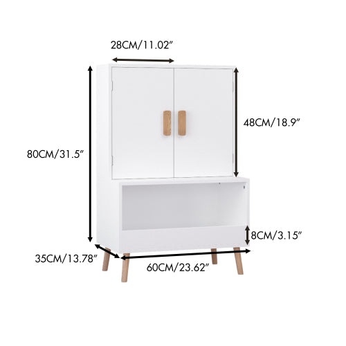 Kids Toy Storage Cabinet with Doors and Open Shelf White