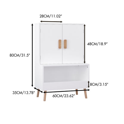 Kids Toy Storage Cabinet with Doors and Open Shelf White