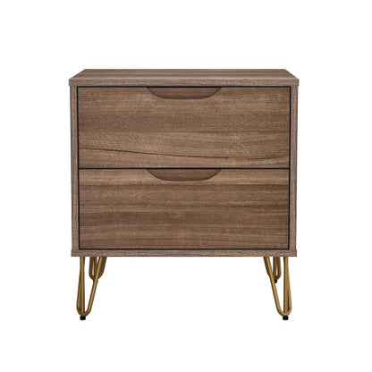 Brown Modern Nightstand, 2 Drawers & Metal Legs