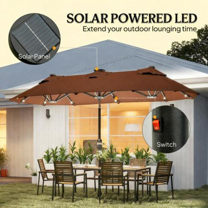 Spacious Outdoor Umbrella,Double-sided Outdoor Patio Umbrella,with Solar Lights and Base,Dining Table Umbrella Push Button Tilt