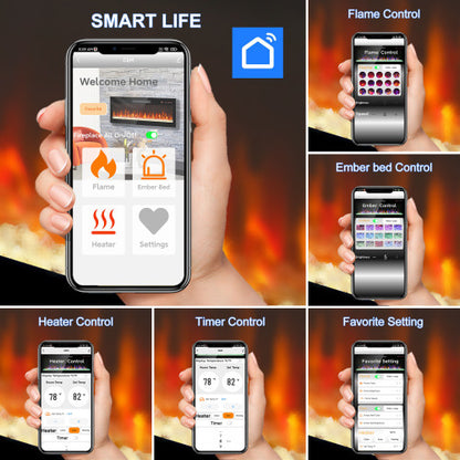 Smart 50" WiFi-Enabled Electric Fireplace Heater, Recessed in-Wall and Wall-Mounted