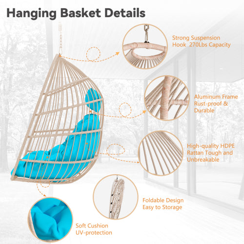 Outdoor garden rattan egg swing chair hanging chair PE hanging chair blue