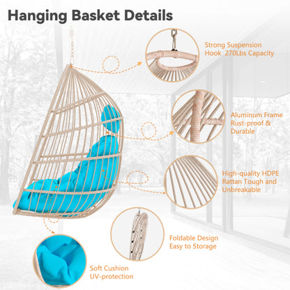 Outdoor garden rattan egg swing chair hanging chair PE hanging chair blue