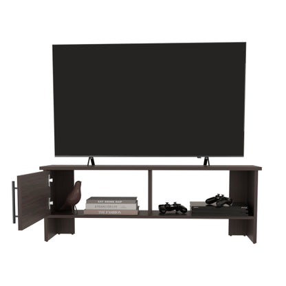 47 Inch All Dark Walnut Modern TV Stand with Single Door Storage Cabinet & Open Media Shelf