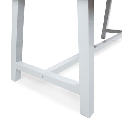 Outdoor Dark Brown Sandblast Finish Acacia Wood Dining Table with White Rustic Metal Finish Frame