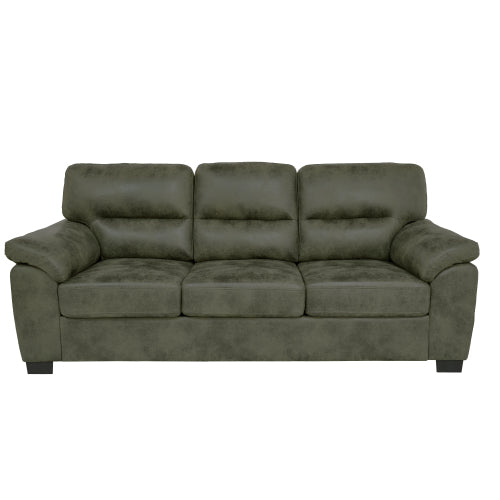 81 inch  Olive-Green 3-Seater Retro Foil-Fabric Sofa,Padded Armrests,Black Triangle Legs