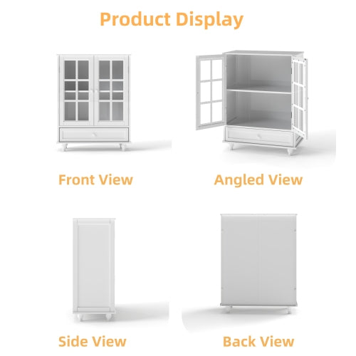 White Modern Tempered Glass Door Buffet Cabinet Home Storage Sideboard