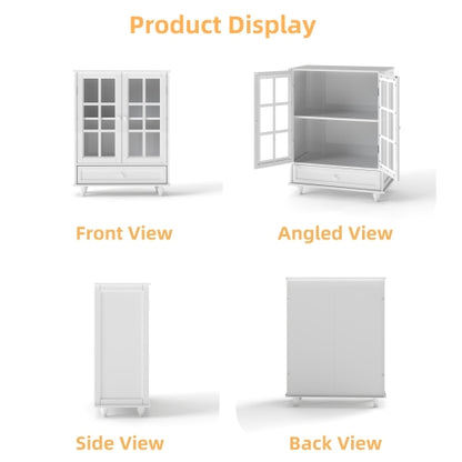 White Modern Tempered Glass Door Buffet Cabinet Home Storage Sideboard