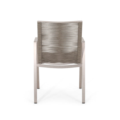 Outdoor Modern Aluminum Dining Chair with Rope Seat (Set of 2), Silver and Taupe