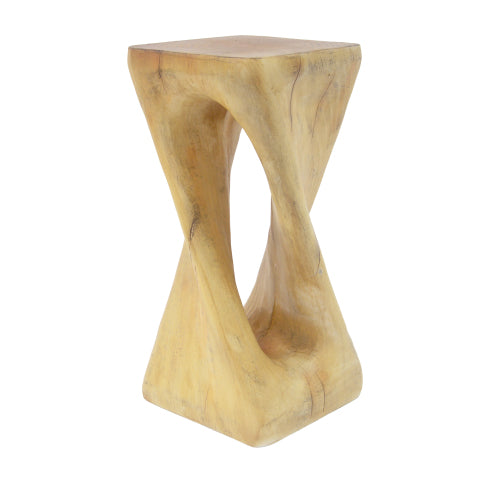 Outdoor Side Table,Twist Shape End Table,Decorative Accent Table,Garden Stool Table for Patio Balcony Beach Pool Side,Lightweight Concrete,Wood Like Texture,Natural Color