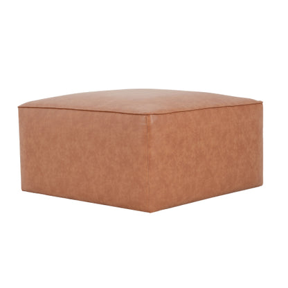Tan Brown PU Leather Square Ottoman, Modular Upholstered Foot Stool, 29.5 inchW x29.5 inchD x15 inchH with Pocket Coil Cushion