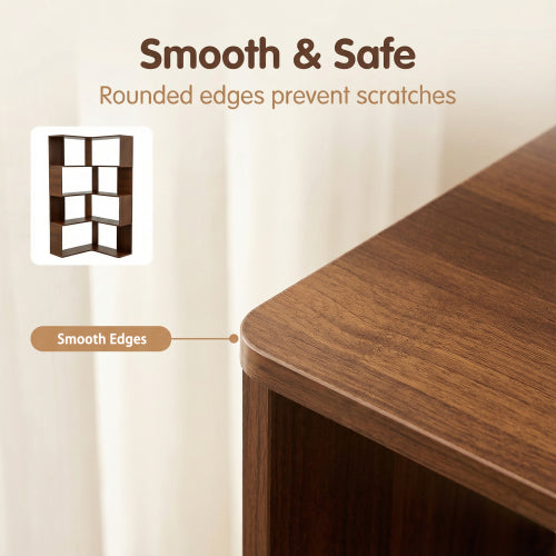 66-Inch 6-Tier Corner Bookshelf L-Shaped Open Storage Walnut