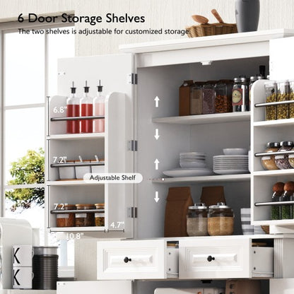 71inch  Farmhouse Pantry Cabinet with Pull-Out Organizers White