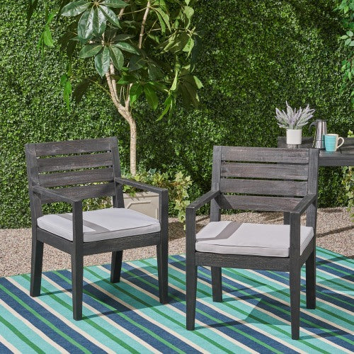 Outdoor Dining Chair Set of 2, Dark Grey With Light Grey Cushion