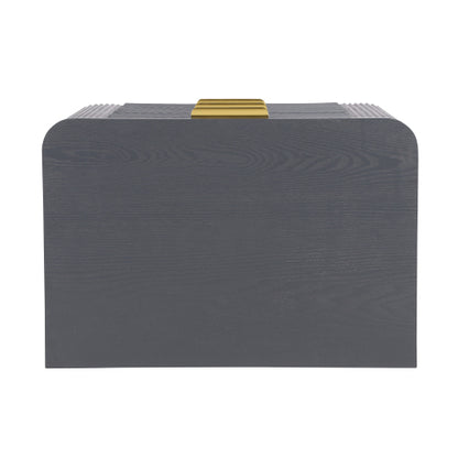 Mid-Century Fluted 3 Drawers Nightstand, Bedside Table with Curved Profile Design and Wide Gold Glossy Handles, End Table for Living Room, Bedroom, Easy Assembly, Dark Gray
