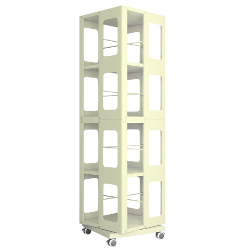 4-Tier All-Steel 360¡ã Rotating Bookshelf With Universal Wheels Space-Saving Sturdy Household Book Display Rack