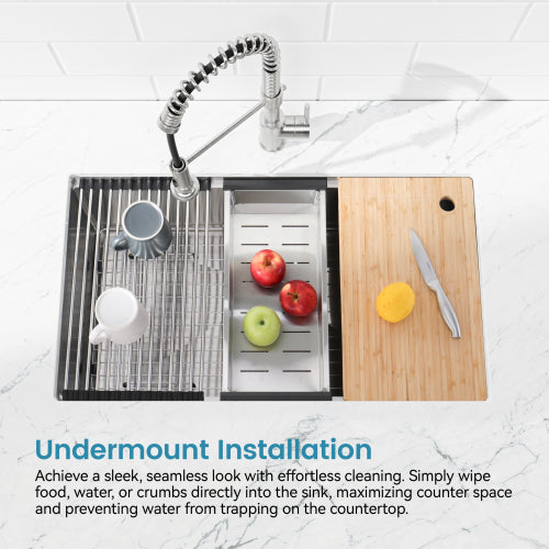 Kitchen Sink 33"x19" Multifunctional undermount Flying Rain Waterfall S304 Stainless Steel Handmade Modern Single Bowl Kitchen Sink Dark Gray