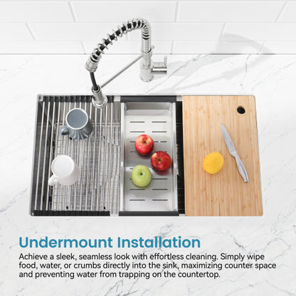 Kitchen Sink 33"x19" Multifunctional undermount Flying Rain Waterfall S304 Stainless Steel Handmade Modern Single Bowl Kitchen Sink Dark Gray