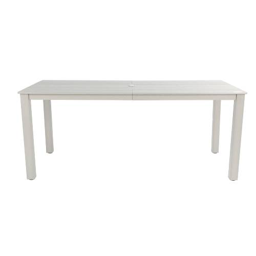 A wooden-textured imitation wood dining table, simple yet with a high quality feel. It has a small tabletop and is perfect for outdoor picnics. Light gray color, 68.9 inches long.