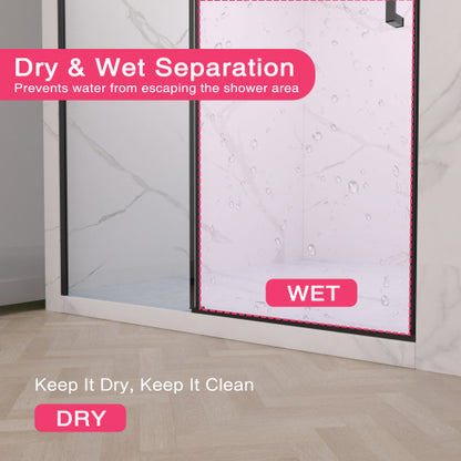 56-60" W x 74" H Semi-Frameless Sliding Shower Door, 1/4" (6mm) Clear SGCC Tempered Glass, Matte Black Finished, Adjustable Width – No Cutting Required