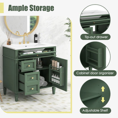 30'' Bathroom Vanity with Top Sink, Modern Bathroom Storage Cabinet with 2 Drawers and a Tip-out Drawer, Single Sink Bathroom Vanity