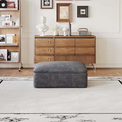 Dark Grey Plush Cotton Modular Ottoman, Compression Packed Sponge Foot Stool, No Wooden Frame Design