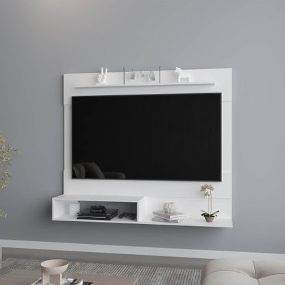 55.1 Inch White Wall-Mounted Floating Entertainment Center with Multi Open Storage Shelves