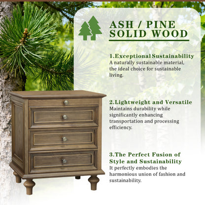 Farmhouse Nightstands with 4 Drawer,Wood Storage End Table with Hidden Pull-Out Shelf, Large Side Table with 4 Solid Wood Feet and Metal Handle,Easy Assembly,Light Brown