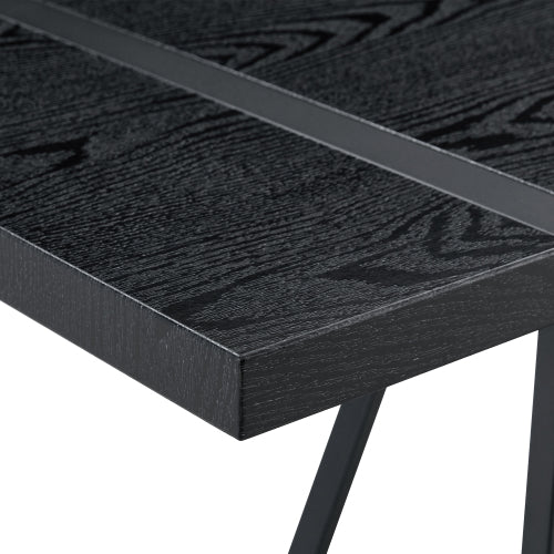 Retro Dining Table with Black Textured Top & Inset Metal Legs