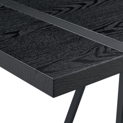 Retro Dining Table with Black Textured Top & Inset Metal Legs