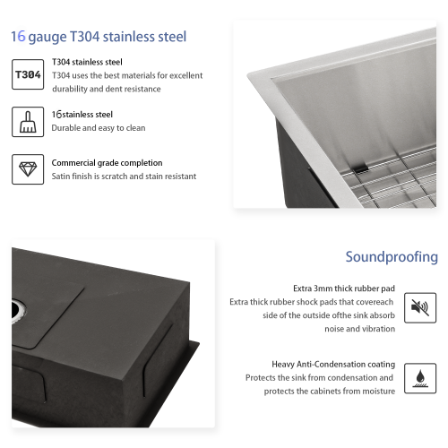 33 Inch Undermount Sink - 33"x19"x9" Undermount Stainless Steel Kitchen Sink 16 Gauge 9 Inch Deep Single Bowl Kitchen Sink Basin