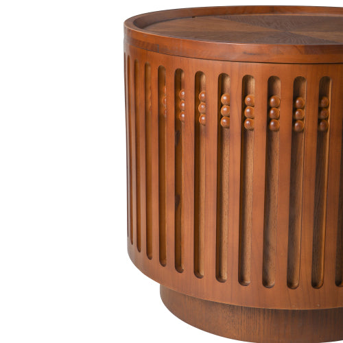 18.9inch  Round Wooden Side Table Walnut Lattice Storage End Table Boho Accent Table