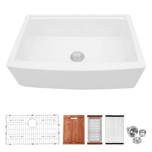 White Farmhouse Sink Workstation - 33 x 21 x 10 inch White Porcelain Ceramic Single Bowl Farm Kitchen Sink