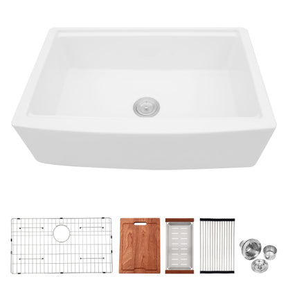 White Farmhouse Sink Workstation - 33 x 21 x 10 inch White Porcelain Ceramic Single Bowl Farm Kitchen Sink