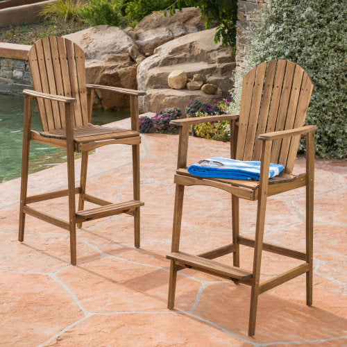 Outdoor Acacia Wood  Barstools, Set of 2, Natural Stained