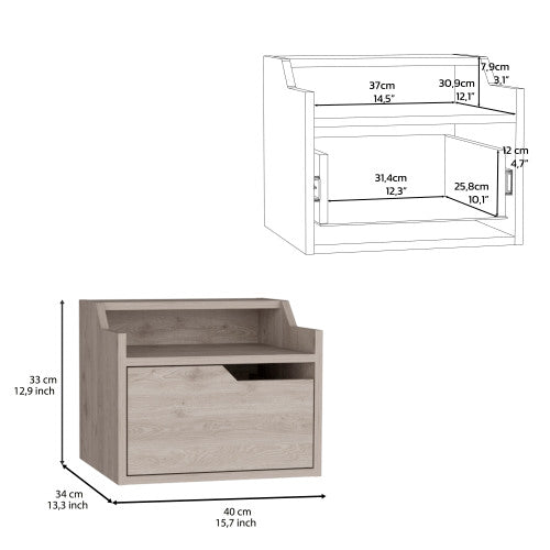 Light Gray Dual-Tier Floating Nightstand with Drawer