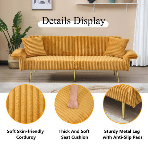 79-Inch Foldable Corduroy Double Sofa Bed with Foldable Armrests for Small Spaces