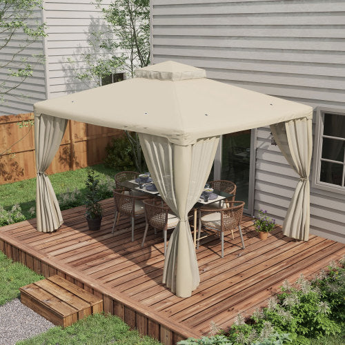 9.6' x 11.6' Patio Gazebo, Outdoor Canopy Shelter with 2-Tier Roof and Netting, Steel Frame for Garden, Lawn, Backyard, and Deck, Cream White